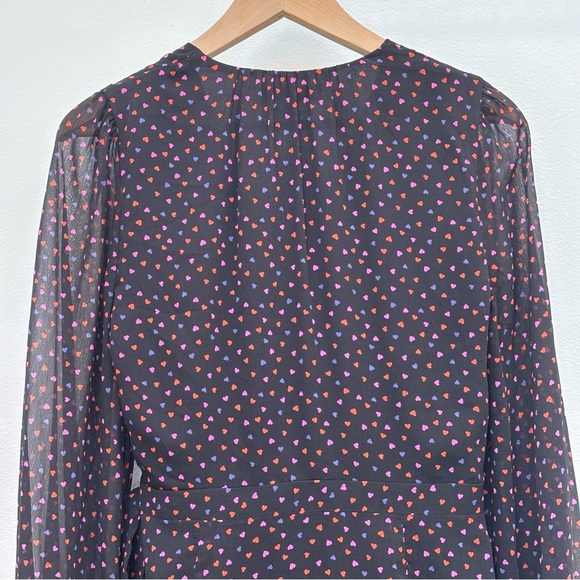 Banana Republic Ruffle Wrap Dress Sheer Chiffon Black Heart Print Size 6 - Picture 8 of 14
